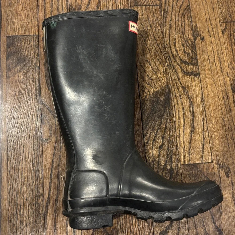 Hunter original Black Gloss Knee-High Rain Boots with Buckle size 4M/5F
